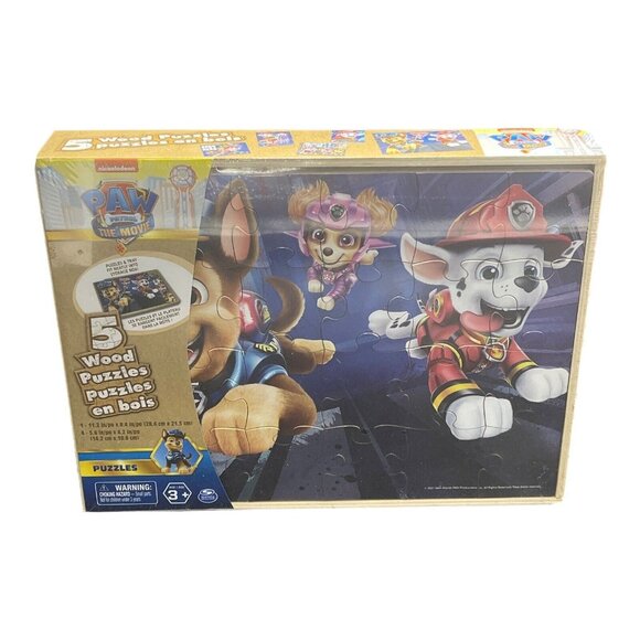 Wooden Jigsaw Puzzles and Storage Box Set Paw Patrol The Movie - Picture 1 of 9